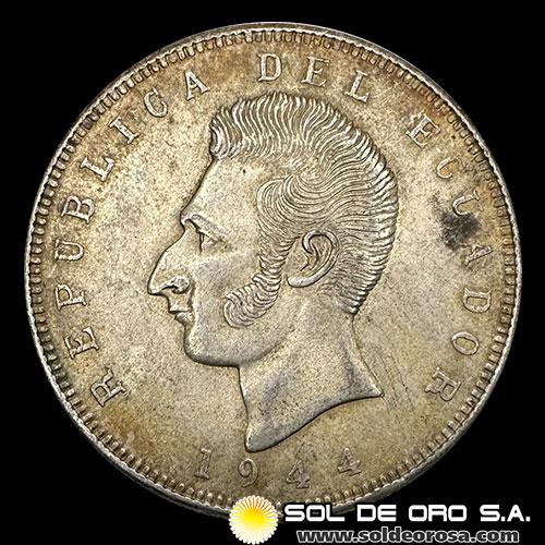 NA2 - REPUBLICA DEL ECUADOR - 5 SUCRES, 1944 - MONEDA DE PLATA