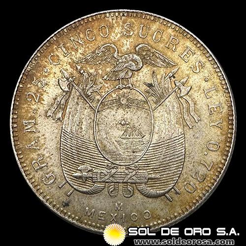 NA2 - REPUBLICA DEL ECUADOR - 5 SUCRES, 1944 - MONEDA DE PLATA