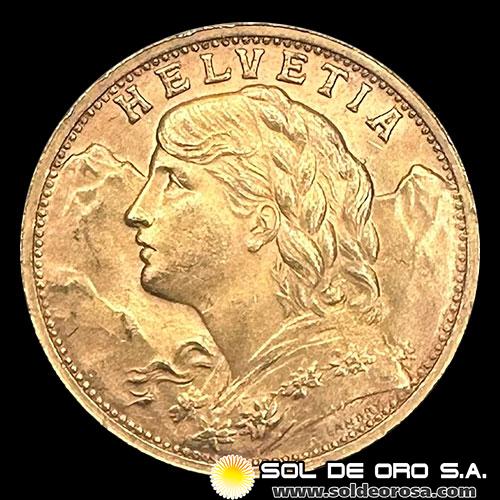 SUIZA - 20 FRANCOS, VRENELLI - 1980 - MONEDA DE ORO