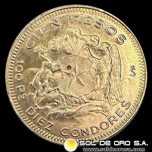 REPUBLICA DE CHILE - 100 PESOS (DIEZ CONDORES), 1951 - MONEDA DE ORO