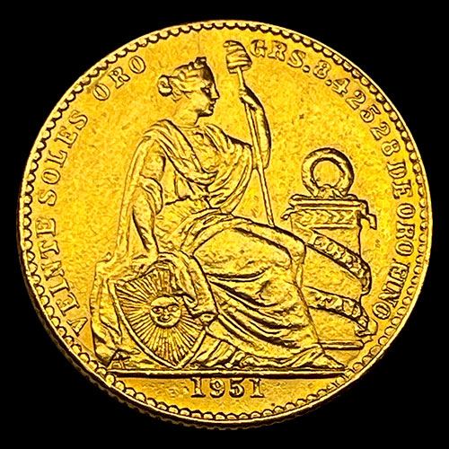 REPUBLICA PERUANA - VEINTE SOLES DE ORO, 1951 - LIMA - MONEDA DE ORO