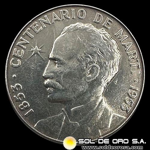 NA2 - CUBA - 1 PESO, 1953 - CENTENARIO DE JOSE MARTI - MONEDA DE PLATA