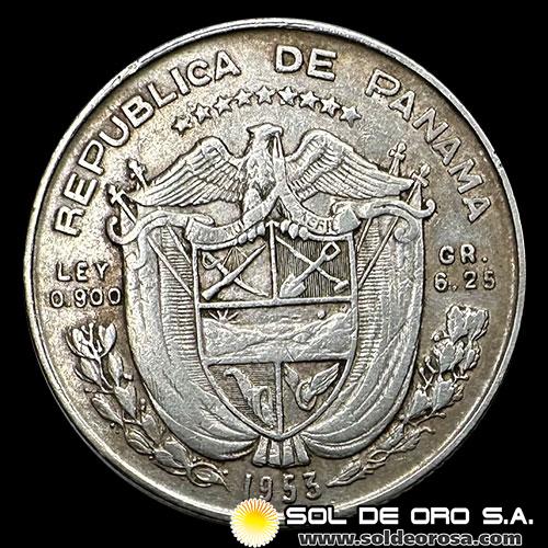 NA4 - PANAMA - 1/4 DE BALBOA, 1953 - CINCUENTENARIO DE PANAMA - MONEDA DE PLATA