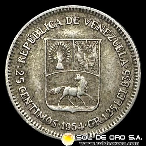 NA4 - REPUBLICA DE VENEZUELA - 25 CENTIMOS, 1954 - MONEDA DE PLATA