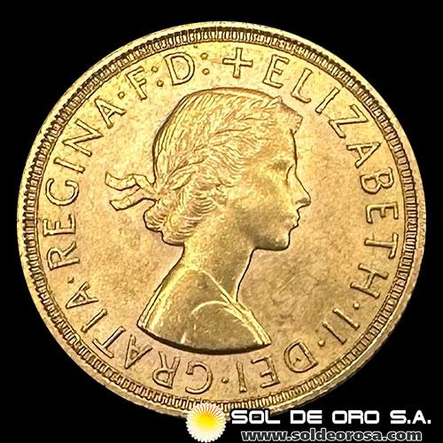 INGLATERRA - SOVEREIGN, LIBRA INGLESA (ELIZABETH II - SIN CORONA), 1958 - MONEDA DE ORO