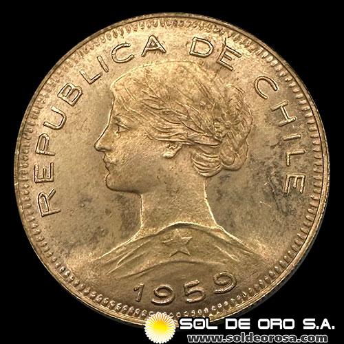 REPUBLICA DE CHILE - 100 PESOS - 1959 - MONEDA DE ORO