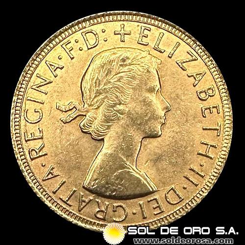 INGLATERRA - SOVEREIGN, LIBRA INGLESA (ELIZABETH II - SIN CORONA), 1964 - MONEDA DE ORO