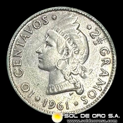 NA2 - REPUBLICA DOMINICANA - 10 CENTAVOS, 1961 - MONEDA DE PLATA