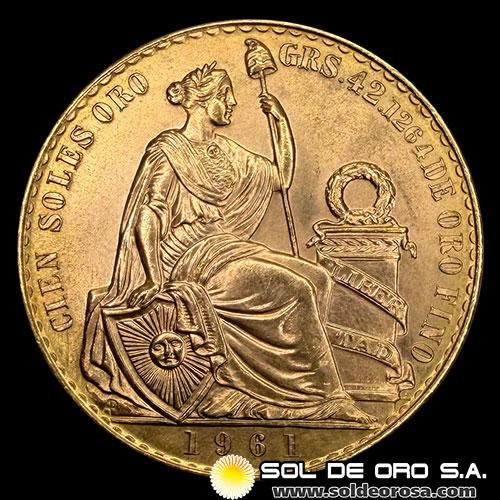 REPUBLICA PERUANA - CIEN SOLES DE ORO, 1961 - MONEDA DE ORO