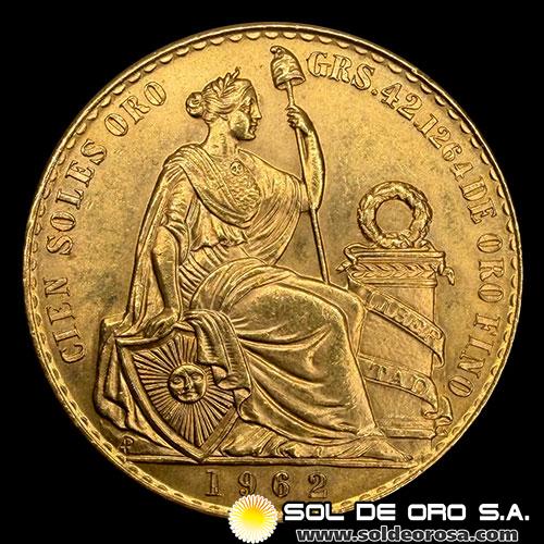 REPUBLICA PERUANA - CIEN SOLES DE ORO, 1962 - MONEDA DE ORO