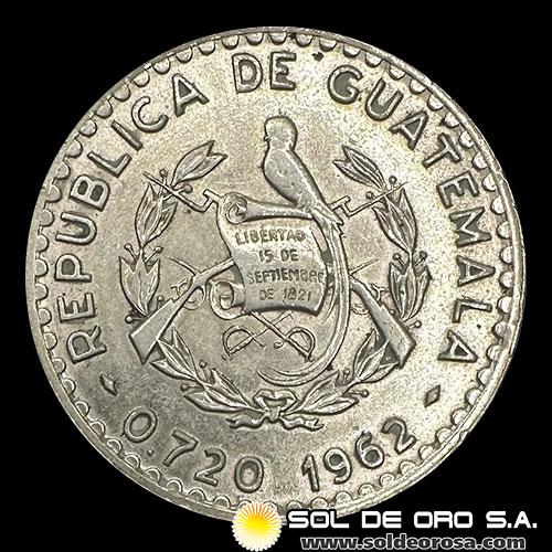 NA3 - GUATEMALA - 50 CENTAVOS, 1962 - MONEDA DE PLATA