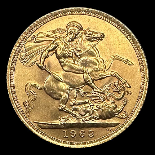 INGLATERRA - SOVEREIGN, LIBRA INGLESA (ELIZABETH II - SIN CORONA) - 1963 - MONEDA DE ORO