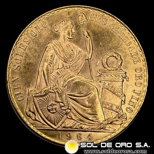 REPUBLICA PERUANA - CIEN SOLES DE ORO, 1964 - MONEDA DE ORO