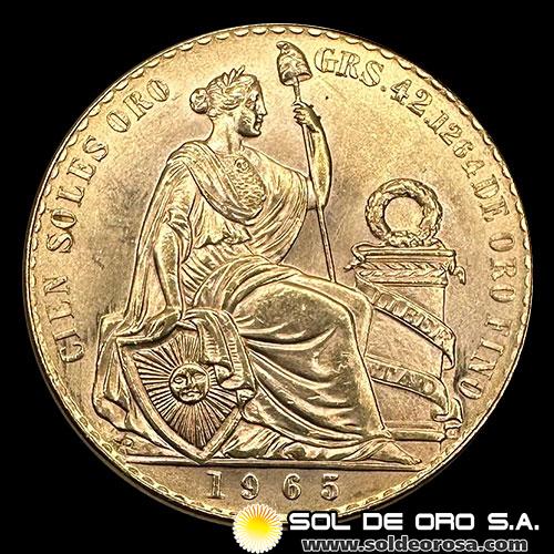 REPUBLICA PERUANA - CIEN SOLES DE ORO, 1965 - MONEDA DE ORO