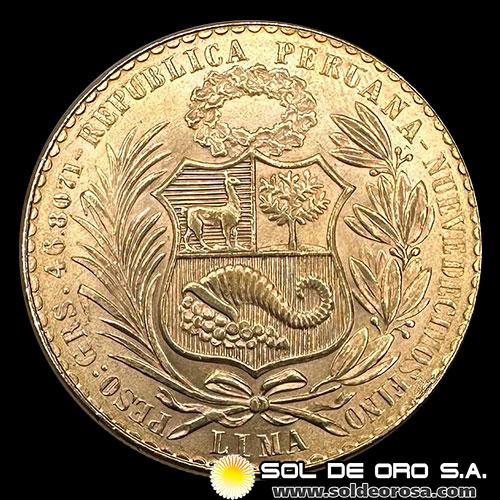 REPUBLICA PERUANA - CIEN SOLES DE ORO, 1965 - MONEDA DE ORO