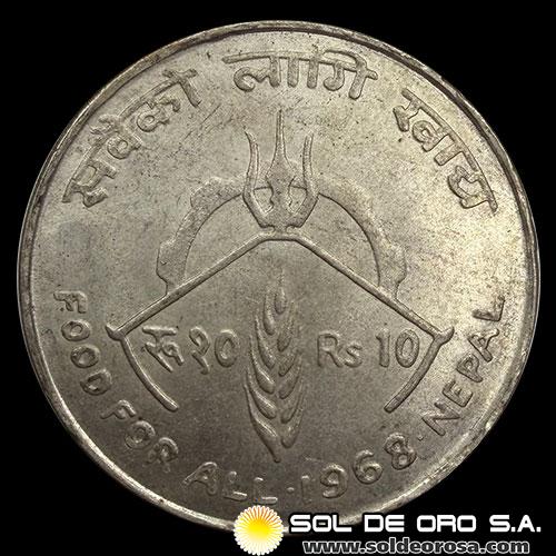 NA3 - NEPAL - 10 RUPEES, 1968 - FAO - MONEDA DE PLATA