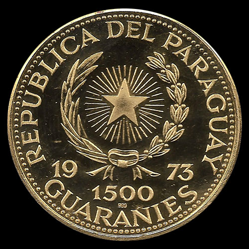 72 - PARAGUAY - PM 103 - 1.500 GUARANIES, 1973 - Motivo: MARISCAL JOSE FELIX ESTIGARRIBIA - MONEDAS CONMEMORATIVAS DE ORO