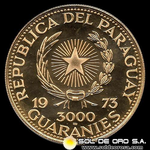 72 - PARAGUAY - PM 119 - 3.000 GUARANIES, 1973 - Motivo: VASIJA ZOOMORFA - CULTURA MIXTECA - MONEDAS CONMEMORATIVAS DE ORO