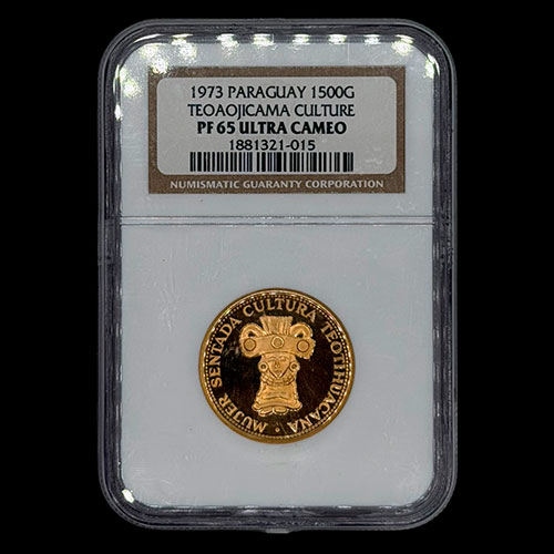 STAL - PARAGUAY - PM 105 - 1.500 GUARANIES, 1973 - Motivo: MUJER SENTADA - CULTURA TEOTIHUACANA - MONEDAS CONMEMORATIVAS DE ORO