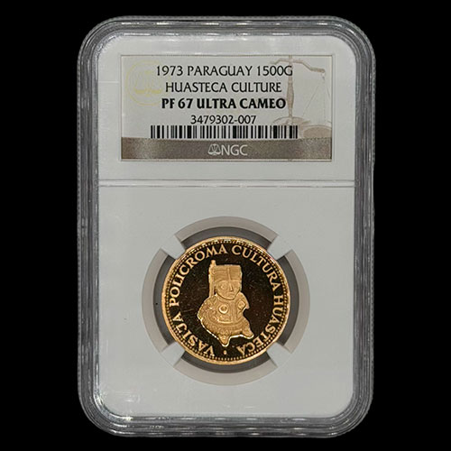 STAL - PARAGUAY - PM 106 - 1.500 GUARANIES, 1973 - Motivo: VASIJA POLICROMADA - CULTURA HUASTECA - MONEDAS CONMEMORATIVAS DE ORO