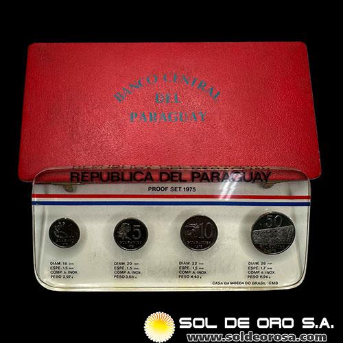 NUMIS - MONEDAS DEL PARAGUAY - 1, 5, 10 Y 50 GUARANIES, 1975 - SET PROOF CONMEMORATIVO