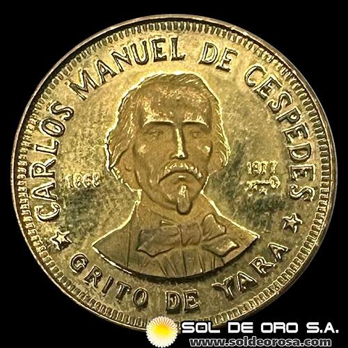 REPUBLICA DE CUBA - 100 PESOS, 1977 - CARLOS MANUEL DE CESPEDES - MONEDA DE ORO