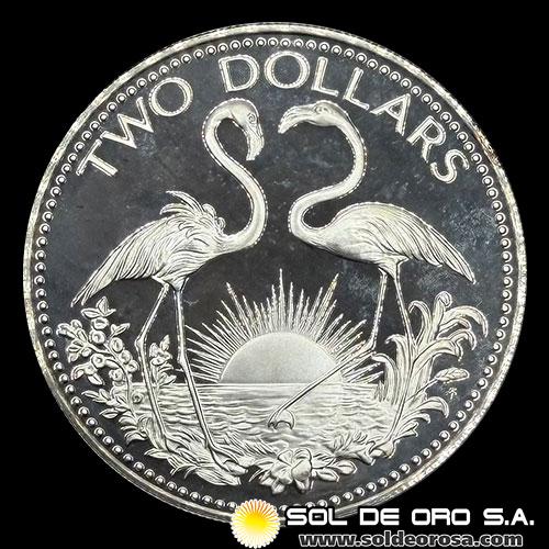NA1 - COMMONWEALTH OF BAHAMAS - 2 DOLLARS, 1977 - FLAMENCOS - ELIZABETH II - MONEDA DE PLATA