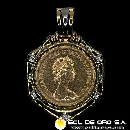 INGLATERRA - SOVEREIGN, LIBRA INGLESA (ELIZABETH II - CORONADA) - 1979 - ENGARCE DE 18K CON BRILLANTES - MONEDA DE ORO