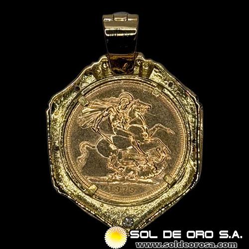 INGLATERRA - SOVEREIGN, LIBRA INGLESA (ELIZABETH II - CORONADA) - 1979 - ENGARCE DE 18K CON BRILLANTES - MONEDA DE ORO