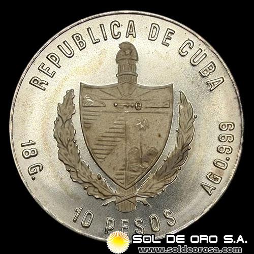 NA2 - CUBA - 10 PESOS, 1980 - FIRST SOVIET/CUBAN JOINT SPACE FLIGHT - MONEDA DE PLATA
