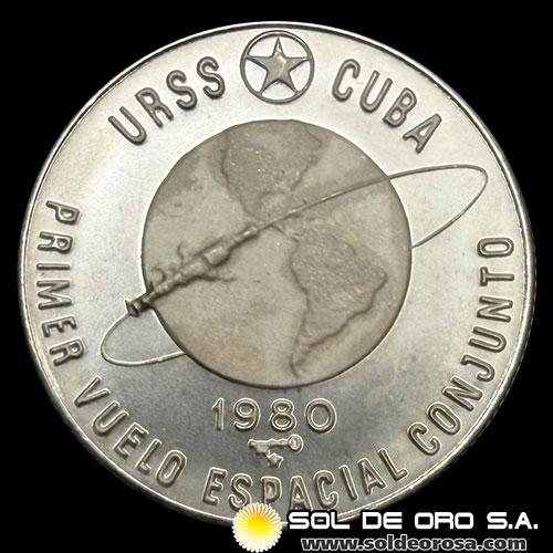 NA2 - CUBA - 5 PESOS, 1980 - FIRST SOVIET/CUBAN JOINT SPACE FLIGHT - MONEDA DE PLATA
