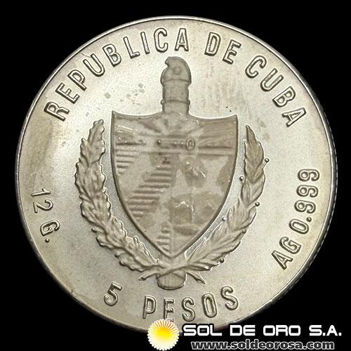 NA2 - CUBA - 5 PESOS, 1980 - FIRST SOVIET/CUBAN JOINT SPACE FLIGHT - MONEDA DE PLATA