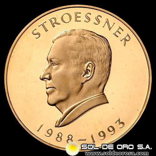 REPUBLICA DEL PARAGUAY - 300.000 GUARANIES, 1988 - OCTAVO PERIODO PRESIDENCIAL DEL GENERAL ALFREDO STROESSNER - MONEDA CONMEMORATIVA DE ORO