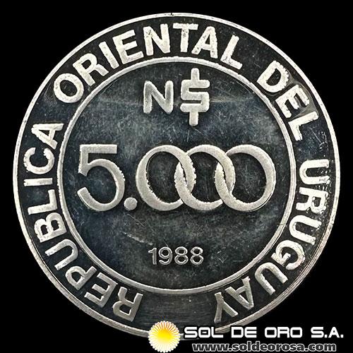 NA4 - REPUBLICA ORIENTAL DEL URUGUAY - 5.000 NUEVOS PESOS, 1988 - MONEDA DE PLATA