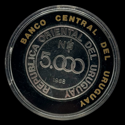 NA4 - URUGUAY - 5.000 NUEVOS PESOS, 1988 - ESTUCHE ORIGINAL - MONEDA DE PLATA