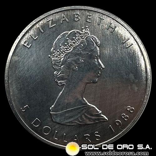 CANADA - 5 DOLLARS, 1988 - ELIZABETH II - ONZA DE PLATA