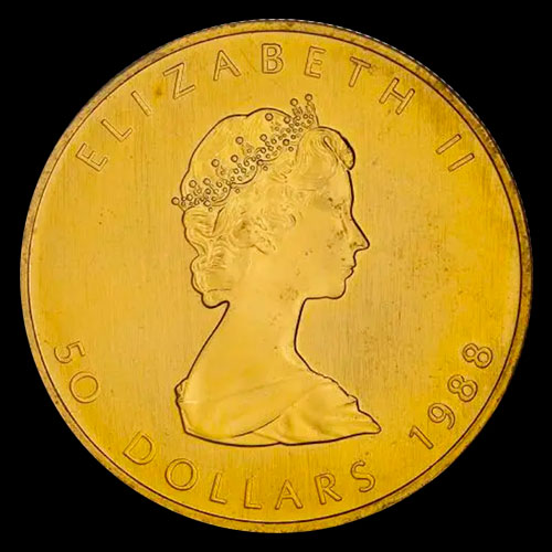 CANADA - HOJA DE MAPPLE 1 oz., 50 DOLLARS, 1988 - MONEDA / ONZA DE ORO 24K / 999