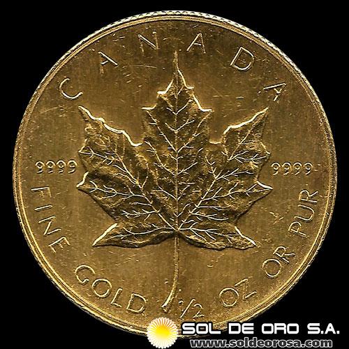 CANADA - HOJA DE MAPPLE 1/2 oz, 20 DOLLARS - 1988 - MONEDA DE ORO