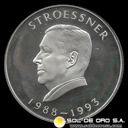 NUMIS - REPUBLICA DEL PARAGUAY - 10.000 GUARANIES, 1988 - PERIODO PRESIDENCIAL 1988-1993 - GENERAL ALFREDO STROESSNER - MONEDA CONMEMORATIVA DE PLATA