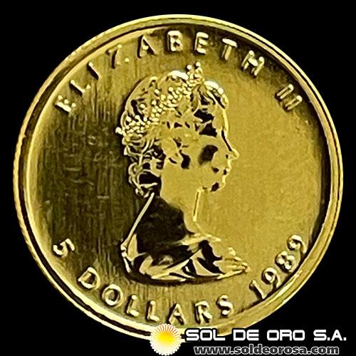 CANADA - 1/10 oz., 5 DOLLARS - 1989 - MAPLE - ELIZABETH II - MONEDA DE ORO
