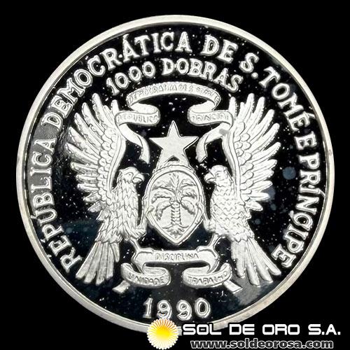 SANTO TOME Y PRINCIPE - 1000 DOBRAS, 1990 - 1 OUNCE - MONEDA DE PLATA