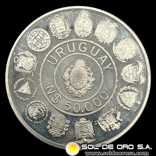 NA4 - REPUBLICA ORIENTAL DEL URUGUAY - 50.000 NUEVOS PESOS, 1991 - I SERIE IBEROAMERICANA - MONEDA DE PLATA