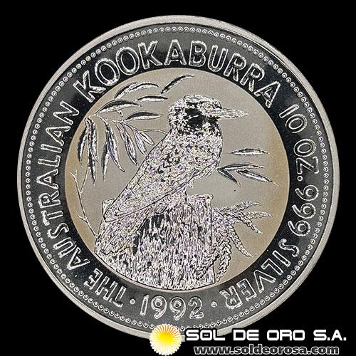 AUSTRALIA - 10 DOLLARS, 1992 - AUSTRALIAN KOOKABURRA - 10 OUNCES - MONEDA DE PLATA