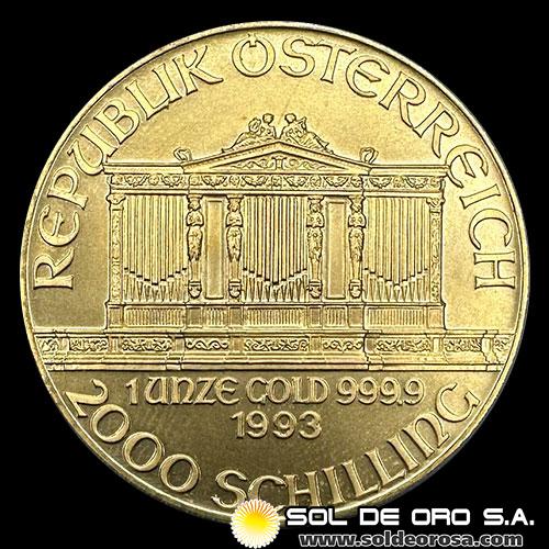 AUSTRIA - REPUBLIK OSTERREICH - 2.000 SCHILLING, 1993 - MONEDA DE ORO