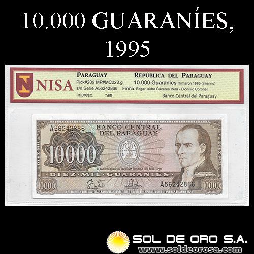 NUMIS - BILLETES DEL PARAGUAY - 1981 - DIEZ MIL GUARANIES (MC223.g) - FIRMAS: EDGAR ISIDRO CACERES VERA - DIONISIO CORONEL - BANCO CENTRAL DEL PARAGUAY