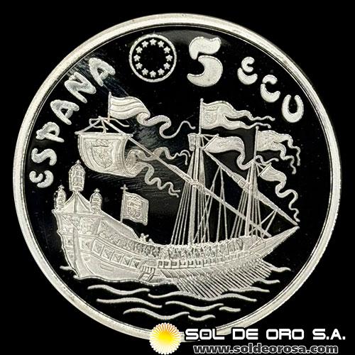 ESPAÑA - 5 ECU, 1995 - DON JUAN DE AUSTRIA - LA MARINA ESPAÑOLA - MONEDA DE PLATA