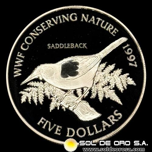 NA3 - NEW ZEALAND - 5 DOLLARS, 1997 - SADDLEBACK - MONEDA DE PLATA