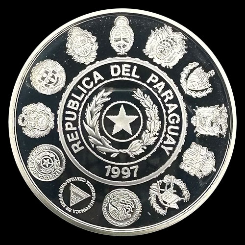 SIN STOCK - ILUSTRATIVO - NUMIS - PARAGUAY - 1 GUARANI, 1997 - III SERIE IBEROAMERICANA - KAMBUCHI JEROKY - BAILE DEL CANTARO - MONEDA DE PLATA