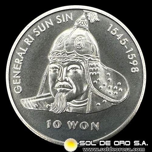 NA2 - COREA DEL NORTE - 10 WON, 2001 - GENERAL RI SUN SIN - MONEDA DE PLATA