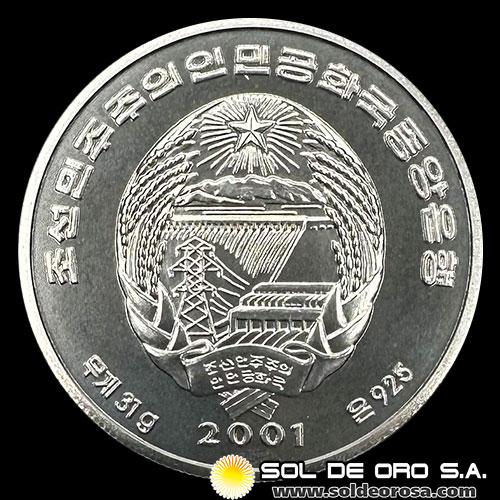 NA2 - COREA DEL NORTE - 10 WON, 2001 - GENERAL RI SUN SIN - MONEDA DE PLATA